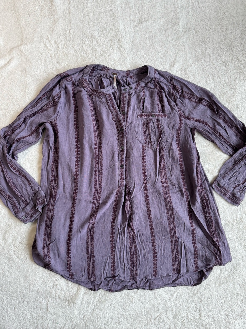 Free People Waverley Stripe Tunic Purple Large 100% Rayon Boho